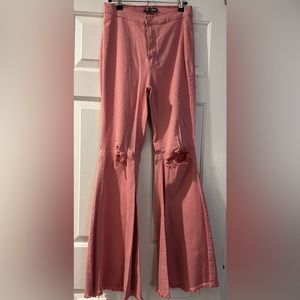 New Pink high rise bell bottom stretch jeans